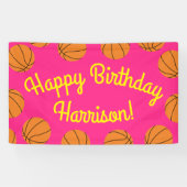 Basketball Sportpartij Birthday Pink Spandoek (Horizontaal)