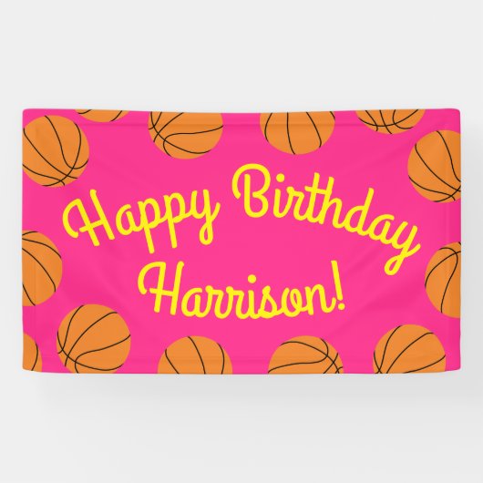 Basketball Sportpartij Birthday Pink Spandoek (Horizontaal)