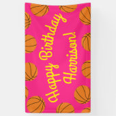 Basketball Sportpartij Birthday Pink Spandoek (Verticaal)