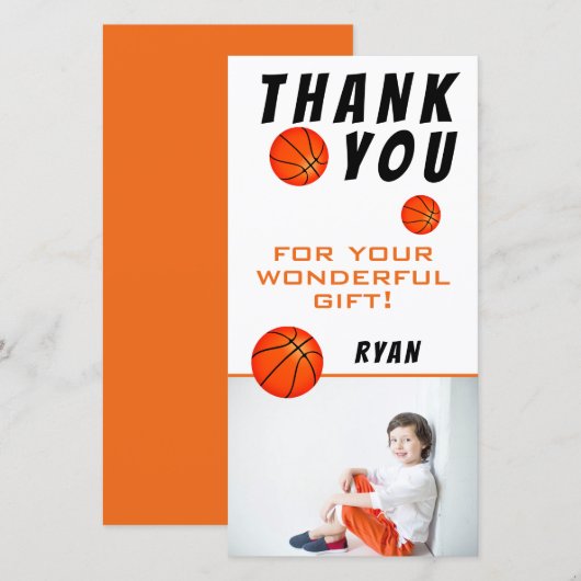 Basketball Sports Birthday Foto Bedankkaart (Voorkant / Achterkant)