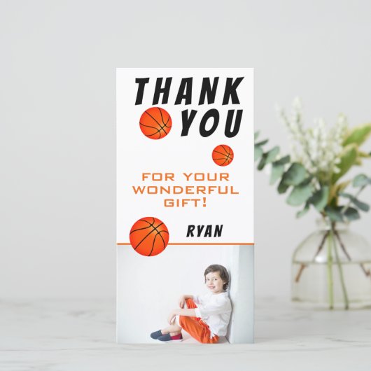 Basketball Sports Birthday Foto Bedankkaart (Staand voorkant)