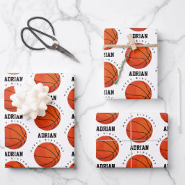 Basketball Sports Birthday Party Persoonlijke naam Inpakpapier Vel