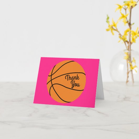 Basketball Sports Birthday Party Roze Dank je Kaart (Gele Bloem)