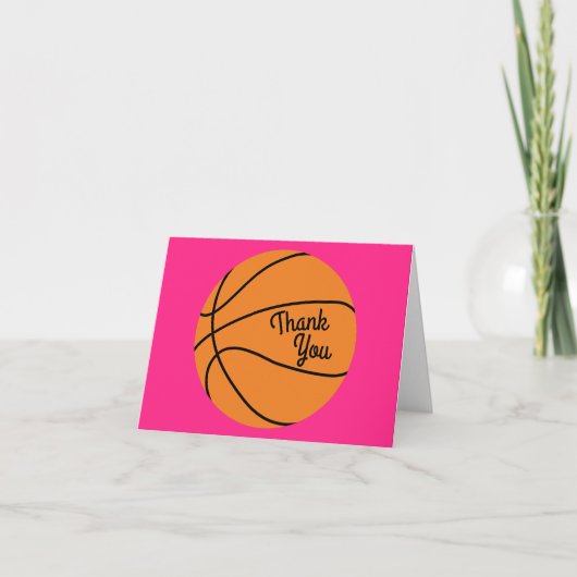 Basketball Sports Birthday Party Roze Dank je Kaart (Voorkant)