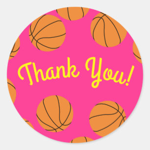 Basketball Sports Birthday Party Roze Dank je Ronde Sticker