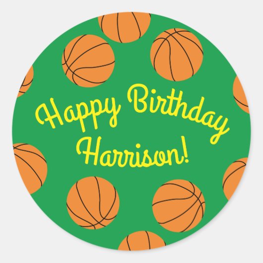 Basketball Sports Birthday Ronde Sticker (Voorkant)