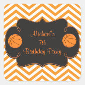 Basketball Sports Orange Birthday Vierkante Sticker (Voorkant)