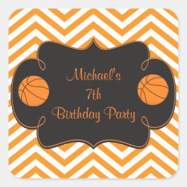 Basketball Sports Orange Birthday Vierkante Sticker