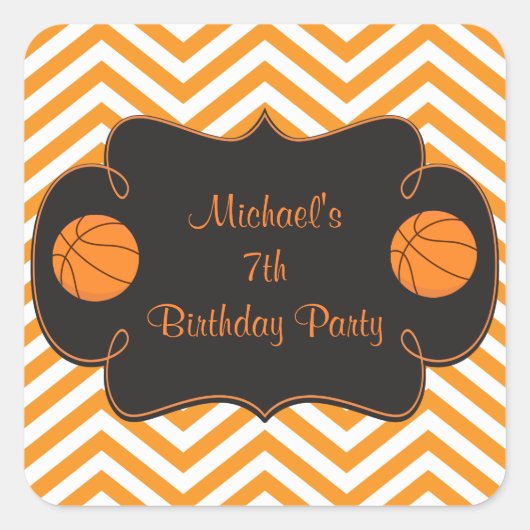 Basketball Sports Orange Birthday Vierkante Sticker (Voorkant)