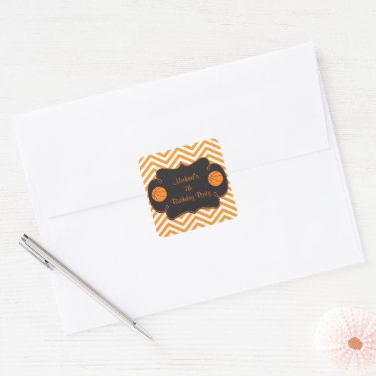 Basketball Sports Orange Birthday Vierkante Sticker (Envelop)