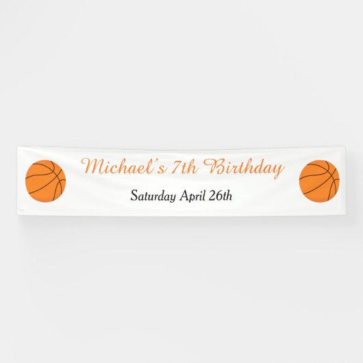 Basketball Sports Oranje Birthday Spandoek (Horizontaal)