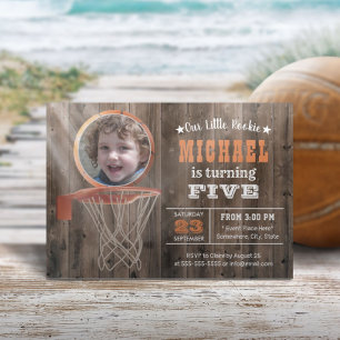 Basketball Sports Rustic Wood Foto Birthday Kaart