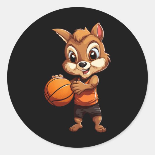 Basketball Squirrel Ronde Sticker (Voorkant)