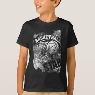 Basketball Star, Black Grunge Basketball T-shirt