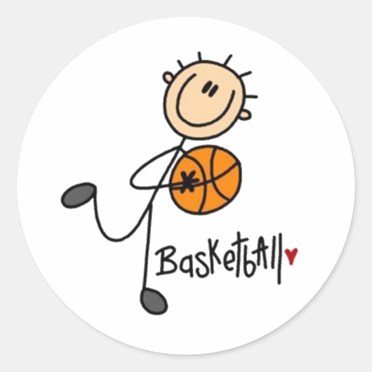 Basketball Stick Figuur Ronde Sticker (Voorkant)