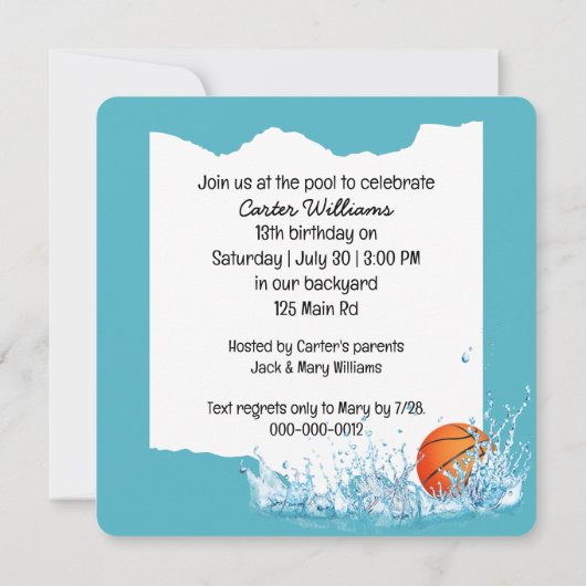 Basketball Swimming Pool Birthday Party Kaart (Achterkant)