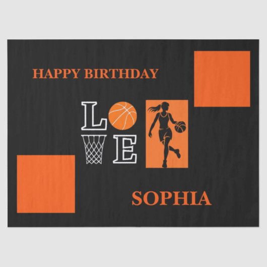 Basketball Swoosh Black Birthday Large Gift Bag Tissuepapier (Voorkant)