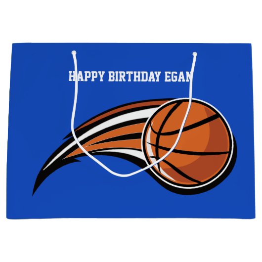 Basketball Swoosh Blue Birthday Groot Cadeauzakje (Voorkant)