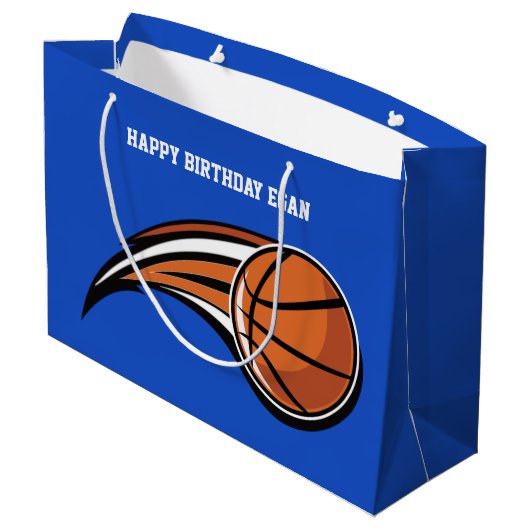 Basketball Swoosh Blue Birthday Groot Cadeauzakje (Achterkant Gekanteld)