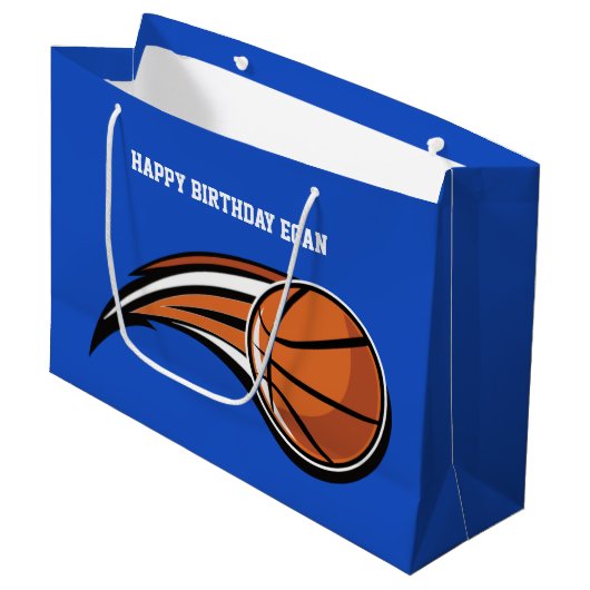 Basketball Swoosh Blue Birthday Groot Cadeauzakje (Voorkant Gekanteld)