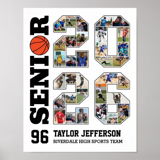 Basketball Team Senior 2026 Sports Photo Collage Poster (Voorkant)