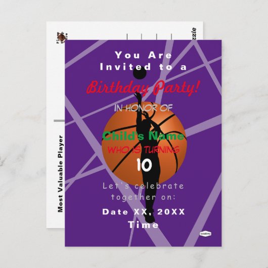 Basketball Theme Boys Briefkaart Uitnodiging HAMby (Voorkant / Achterkant)