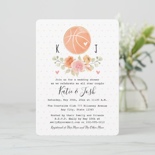 Basketball Thleding Wedding Couples Shower Kaart (Staand voorkant)