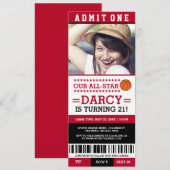 Basketball Ticket Birthday Invites Kaart (Voorkant / Achterkant)