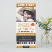 Basketball Ticket Birthday Invites Kaart (Staand voorkant)