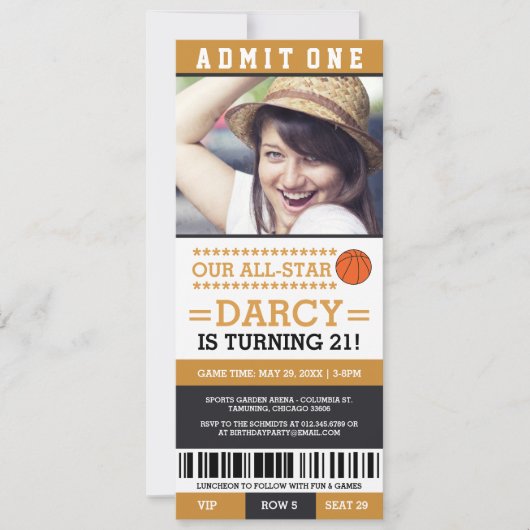 Basketball Ticket Birthday Invites Kaart (Voorkant)