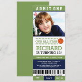 Basketball Ticket Birthday Invites Kaart (Voorkant / Achterkant)