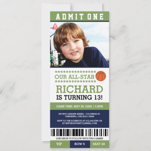 Basketball Ticket Birthday Invites Kaart (Voorkant)