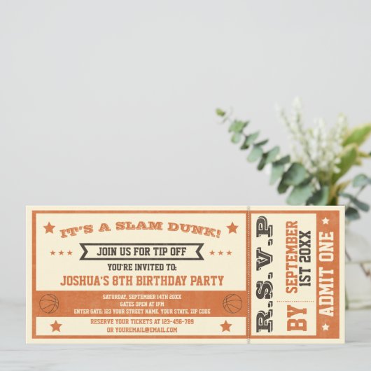  Basketball Ticket Birthday Uitnodiging (Staand voorkant)