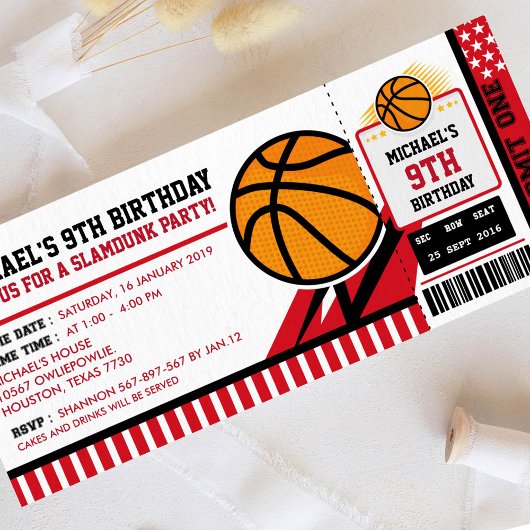 Basketball Ticket Pass Birthday Uitnodiging