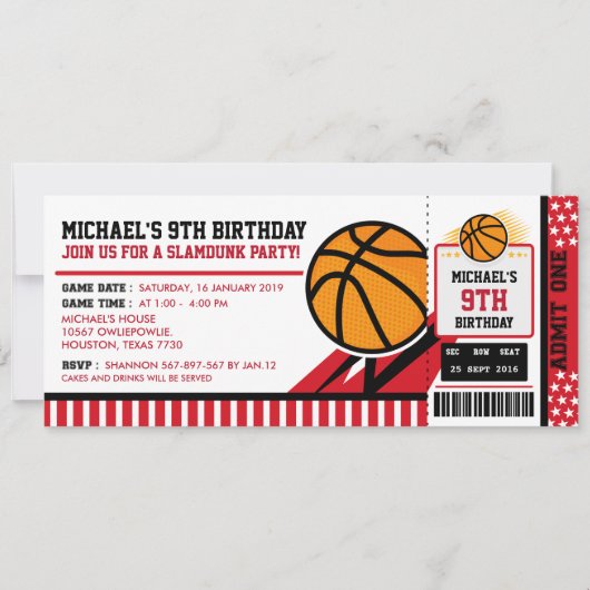 Basketball Ticket Pass Birthday Uitnodiging (Voorkant)