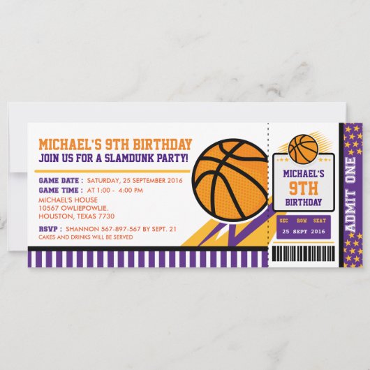 Basketball Ticket Pass Birthday Uitnodiging (Voorkant)