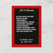 Basketball Trading Card, Red Lg Visitekaartje Size (Achterkant)