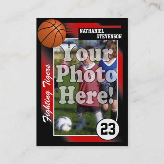 Basketball Trading Card, Red Lg Visitekaartje Size (Voorkant)