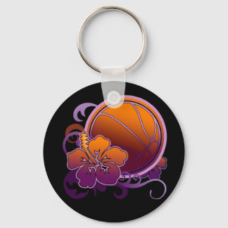 Basketball Tropische Bloem Paarse Sleutelhanger