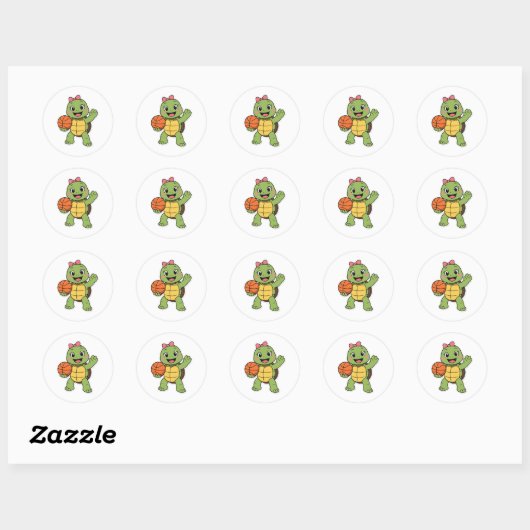 Basketball turtle ronde sticker (Vel)