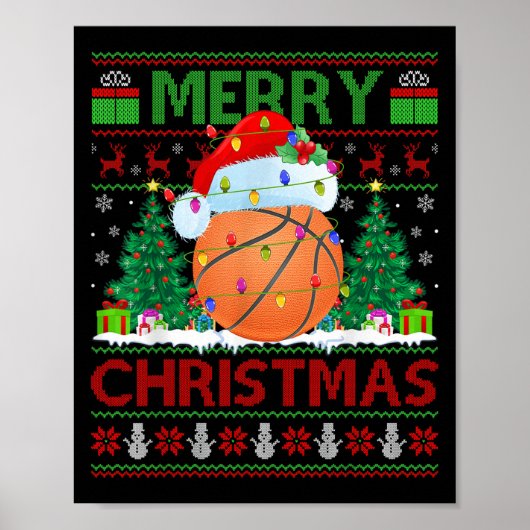 Basketball Ugly Christmas Sweater Srts Player Ligh Poster (Voorkant)