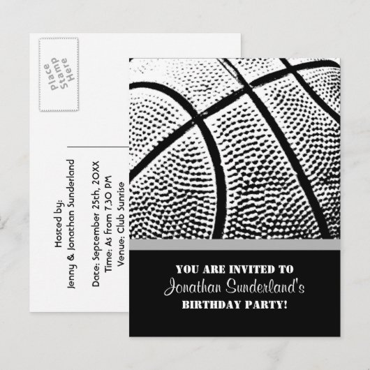 Basketball Uitnodiging Briefkaart (Voorkant / Achterkant)