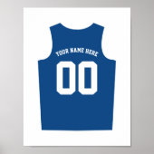 Basketball Uniform Poster Personaliseer Blauw (Voorkant)