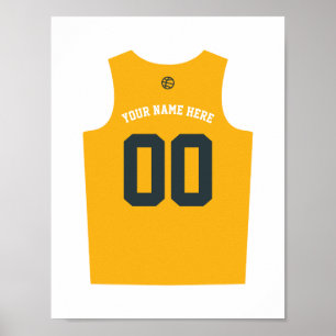 Basketball Uniform Poster Personaliseer Geel Blauw