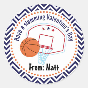 Basketball Valentijns School Persoonlijke naam Ronde Sticker