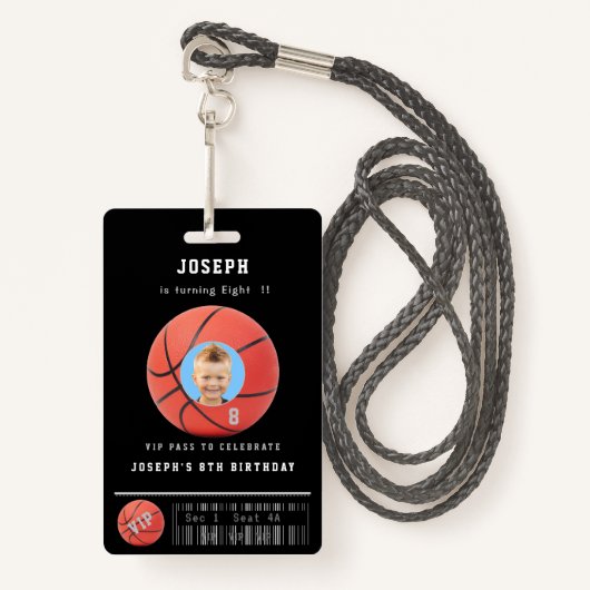 Basketball VIP Event Photo Birthday Badge (Voorkant met draagriem)