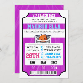 BASKETBALL VIP TICKET Bar Bat Mitzvah Uitnodiging