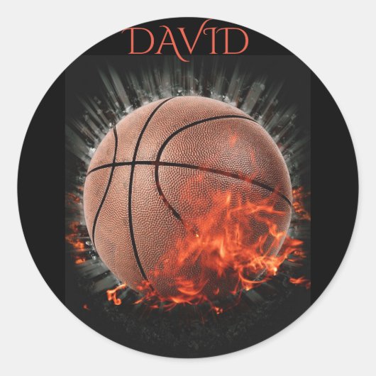 Basketball vuurgepersonaliseerde stickers. ronde sticker (Voorkant)