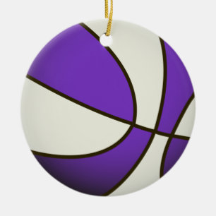 Basketball - Wit/Paars Keramisch Ornament