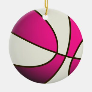 Basketball - wit/roze keramisch ornament